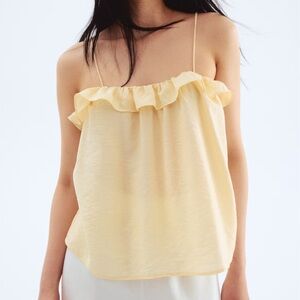 H&M Yellow Ruffle Trimmed Strappy Tank Top
